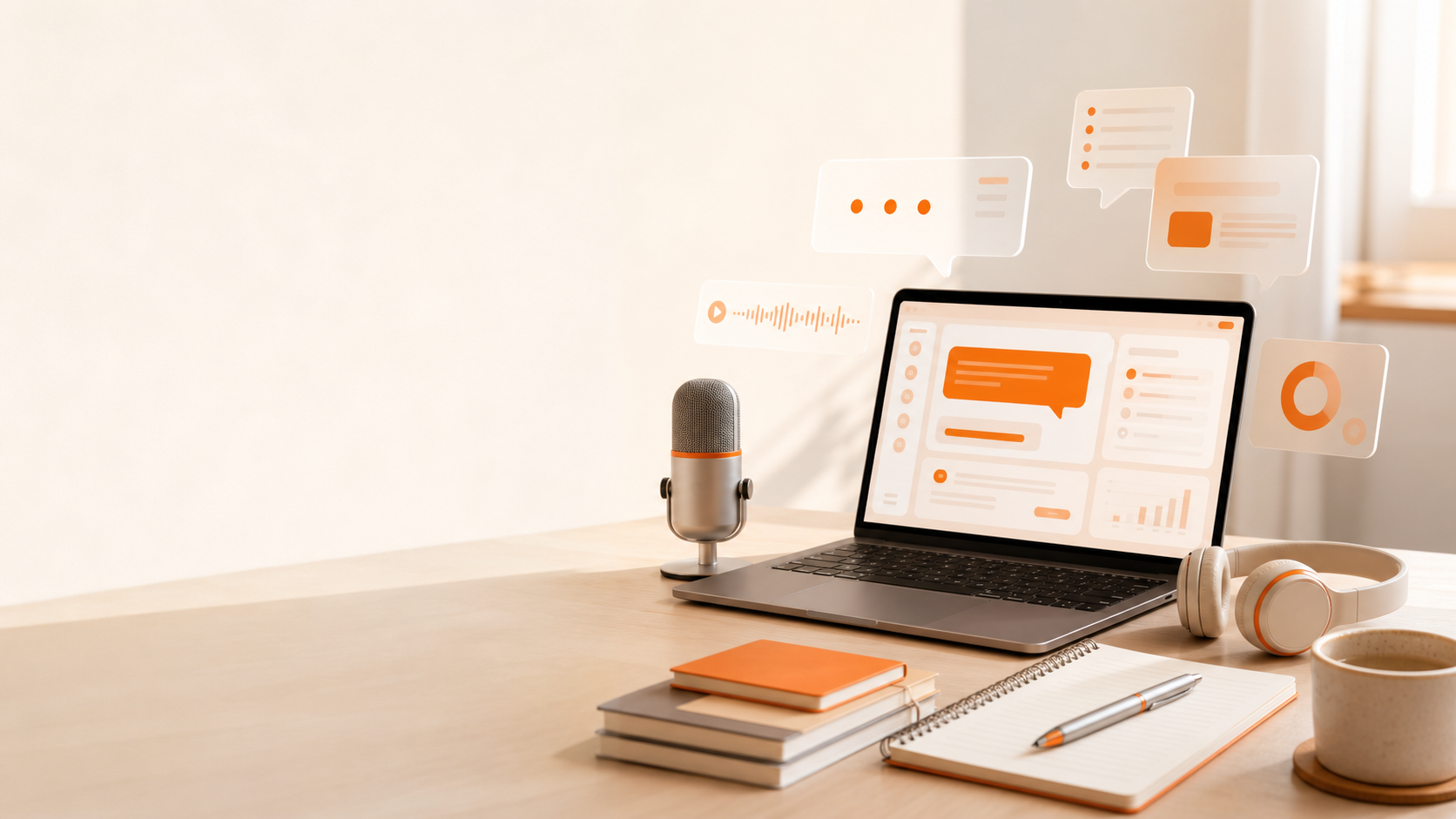 Realistic conversation learning desk setup